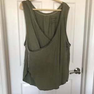 Free People Olive Green Distressed Wrap Tank Top